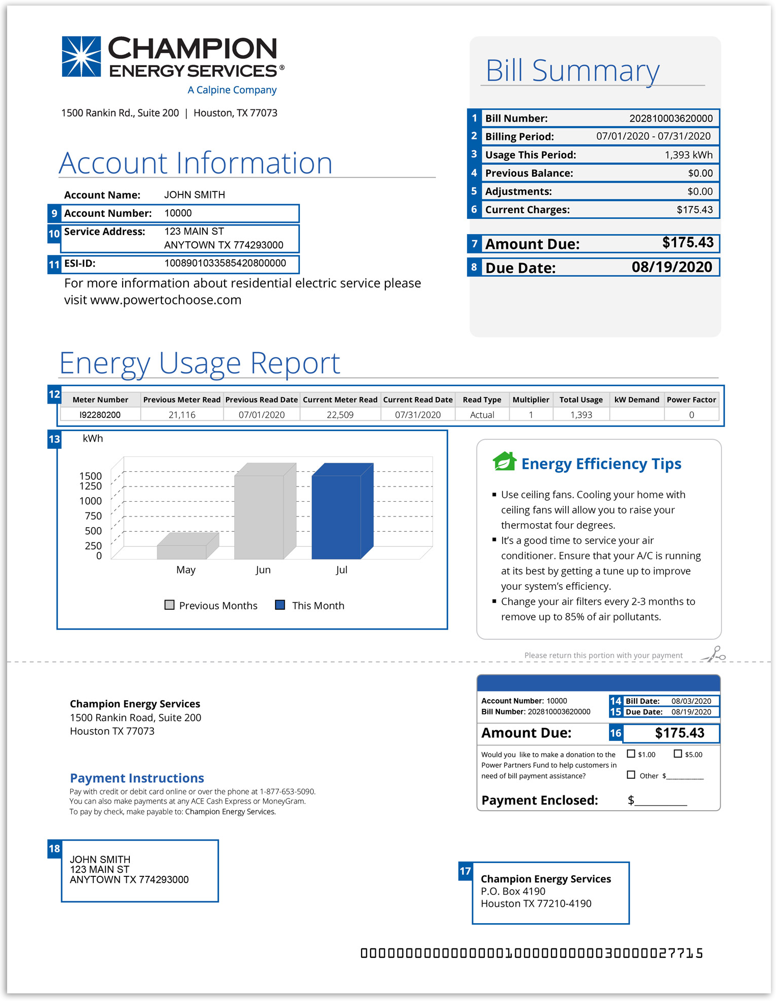 Front of Customer Bill Sample