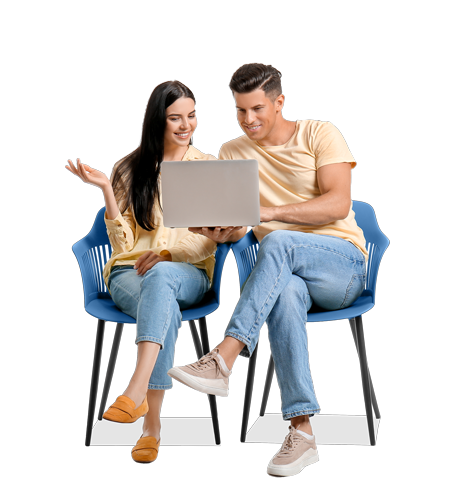 Couple holding laptop